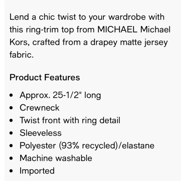 🌷Michael Kors Sleeveless Ring-Trim Top with Gold detailing, Size: XL - Picture 16 of 16